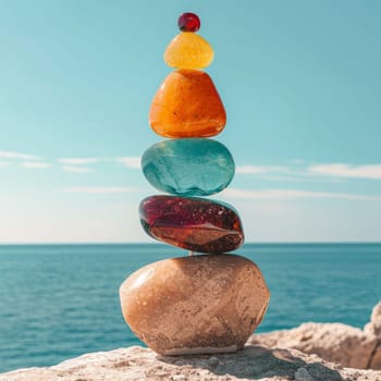 Natural shining glass stones on the seashore. The beach with glass stones.