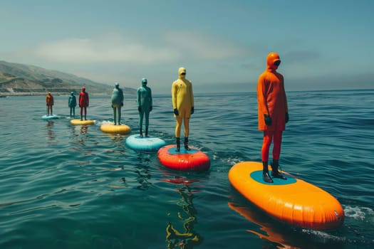 A set of SUP boards on the background of the sea. Active leisure.