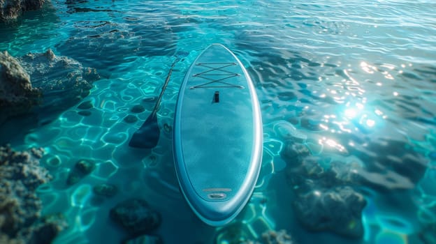 Blue SUP board on the background of the sea.