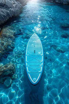 Blue SUP board on the background of the sea.