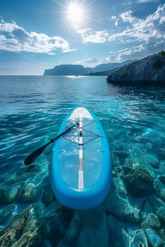 Blue SUP board on the background of the sea.