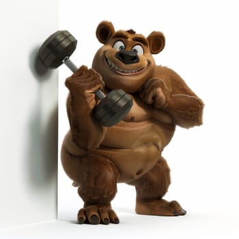 a bear with dumbbells on a white background. 3d illustration.