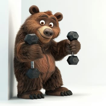 a bear with dumbbells on a white background. 3d illustration.