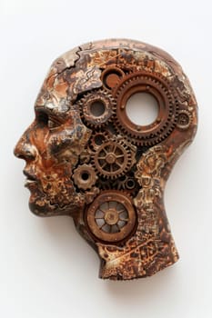 A human head with a toothed clockwork mechanism. The concept of thinking, decision-making. 3d illustration.