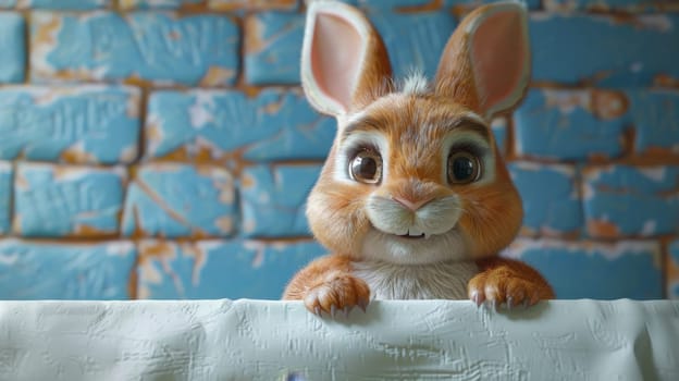 The cartoon character is a rabbit . 3d illustration.