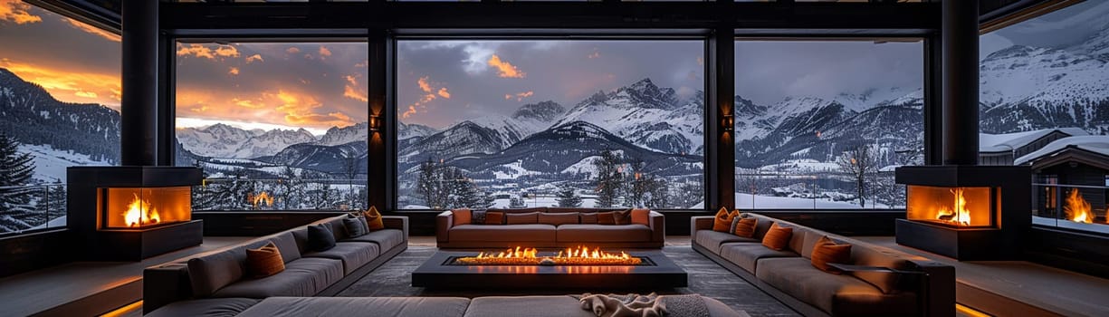 Majestic Mountain Lodge with Sweeping Snow-Capped Views, luxury amidst alpine beauty.