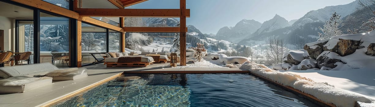 Majestic Mountain Lodge with Sweeping Snow-Capped Views, luxury amidst alpine beauty.