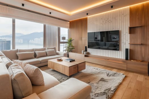 A cozy living room in a house with hardwood flooring, featuring a couch, coffee table, and television as key fixtures of the interior design