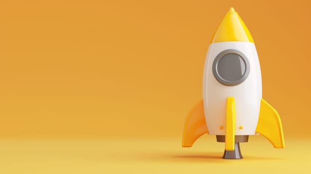 Rocket in 3d render cartoon gray and yellow for design composition..
