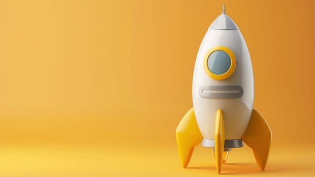 Rocket in 3d render cartoon gray and yellow for design composition..