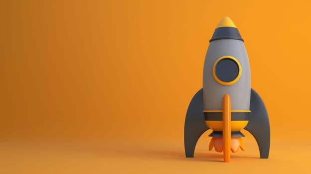 Rocket in 3d render cartoon gray and yellow for design composition..