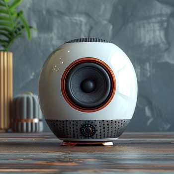 Modern wireless speaker, representing technology and music.