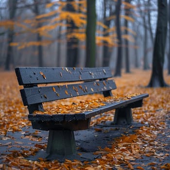 Lonely bench in autumn park, evoking solitude and change.