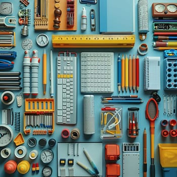 Image of neatly arranged office supplies, representing organization and business.