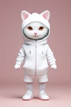 cat wearing white hoodie sweatshirt modern fashion clothed . AI generative.