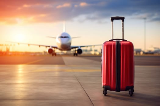 luggage suitcases at the airport wide banner with copy space area for vacations and holiday travel concepts . Generative AI.