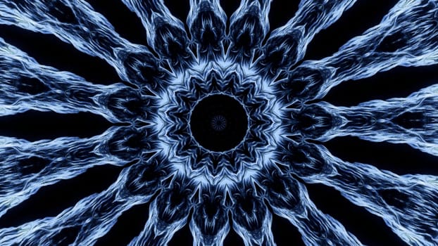 Kaleidoscopic pattern looking like sun with spreading rays. Animation. Symmetrical pattern with energy flow