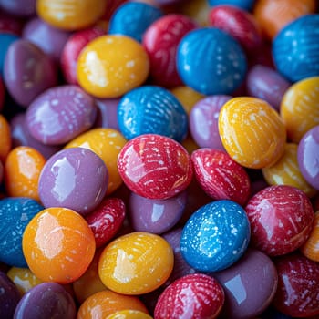 Macro shot of colorful candy, illustrating indulgence and sweetness.