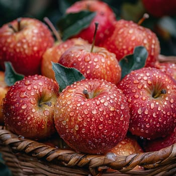 Basket full of freshly picked apples, representing harvest and agriculture.