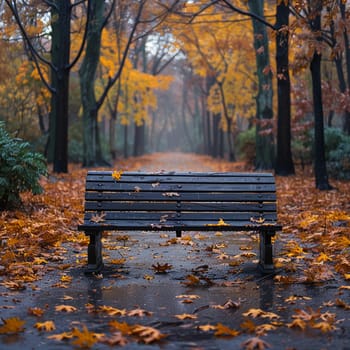 Lonely bench in autumn park, evoking solitude and change.