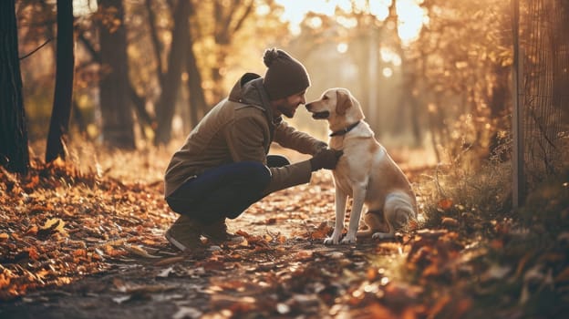 playful dog and its owner in nature outdoor , healthy lifestyle pragma