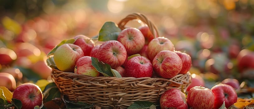 Basket full of freshly picked apples, representing harvest and agriculture.