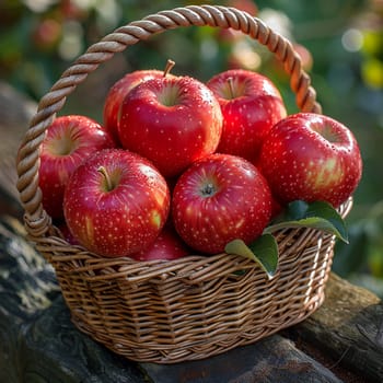 Basket full of freshly picked apples, representing harvest and agriculture.
