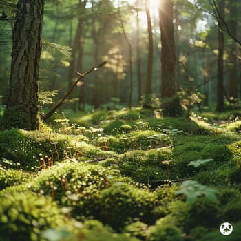 Lush moss on forest floor, symbolizing growth and ecosystem.