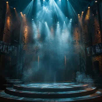 Empty theater stage with dramatic lighting, representing performance and drama.