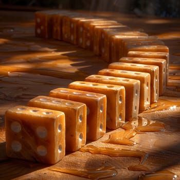 High-angle shot of neatly aligned dominos before cascade, symbolizing strategy