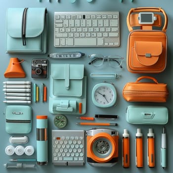 Image of neatly arranged office supplies, representing organization and business.