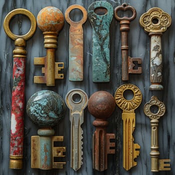 Collection of antique keys, symbolizing secrets and history.