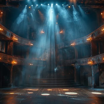 Empty theater stage with dramatic lighting, representing performance and drama.