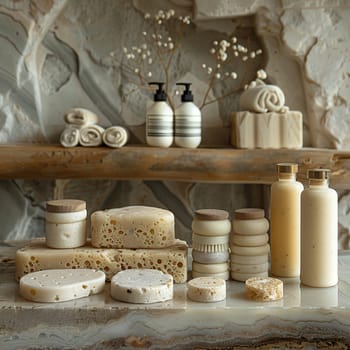 Set of luxury bath products, representing spa and relaxation.