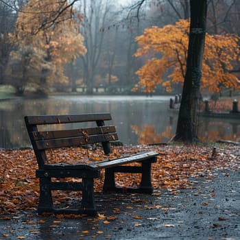 Lonely bench in autumn park, evoking solitude and change.