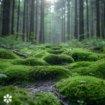 Lush moss on forest floor, symbolizing growth and ecosystem.