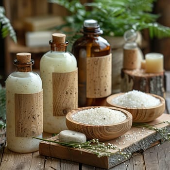 Set of luxury bath products, representing spa and relaxation.