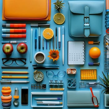 Image of neatly arranged office supplies, representing organization and business.