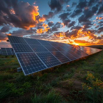 Array of solar panels, representing renewable energy and sustainability.