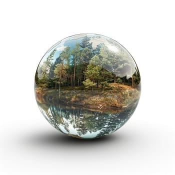 Glass globe reflecting the surrounding environment, symbolizing perspective and world awareness.