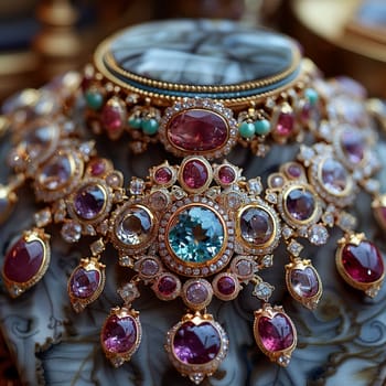 Close-up of intricate jewelry, symbolizing luxury and fashion.