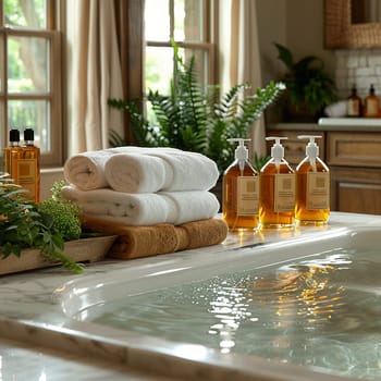 Set of luxury bath products, representing spa and relaxation.