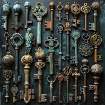 Collection of antique keys, symbolizing secrets and history.