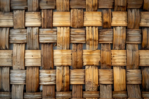 Flat full-frame seamless texture of wicker bamboo wall. Neural network generated image. Not based on any actual scene or pattern.