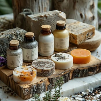 Set of luxury bath products, representing spa and relaxation.