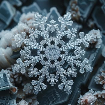 Intricate details of snowflake, symbolizing uniqueness and winter.