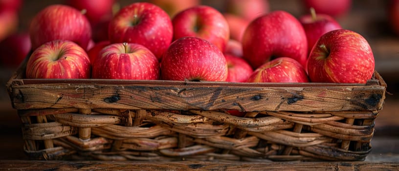 Basket full of freshly picked apples, representing harvest and agriculture.