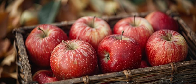 Basket full of freshly picked apples, representing harvest and agriculture.