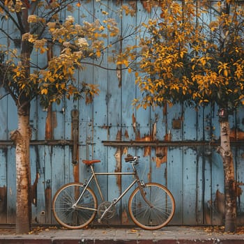 Bicycle leaning against rustic wall, conveying eco-friendly transportation and leisure.