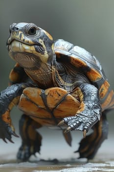 The cartoon character of the turtle athlete. 3d illustration.